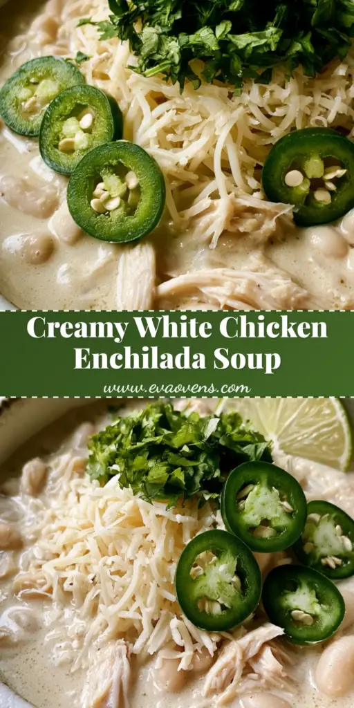 White Chicken Enchilada Soup: The Ultimate Creamy Comfort Food 4 A handheld smartphone photo of White Chicken Enchilada Soup in a rustic bowl with melted Monterey Jack cheese, cilantro, and jalapeños.