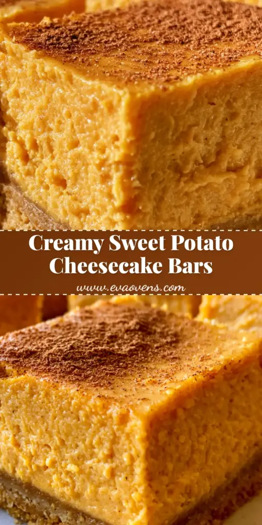 Sweet Potato Cheesecake Bars with Graham Cracker Crust 3 A close-up handheld shot of Sweet Potato Cheesecake Bars featuring a thick graham cracker crust and vibrant orange filling with a dusting of cinnamon.
