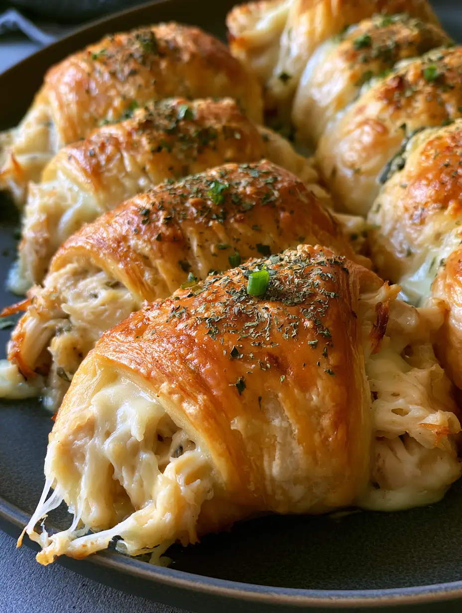 Cheesy Chicken Crescent Rolls: The Best 20-Minute Buttery Dinner 3 Detailed shot of buttery layers and dried parsley flakes on Cheesy Chicken Crescent Rolls.