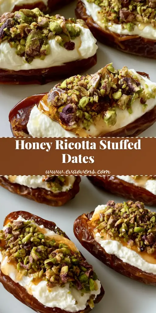 A smartphone photo of several Medjool Ricotta Stuffed Dates on a white plate, topped with crushed pistachios and a honey drizzle.