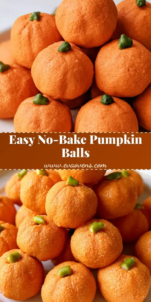 No Bake Pumpkin Cheesecake Balls (Easy Fall Truffles) 4 A close-up vertical shot of No Bake Pumpkin Cheesecake Balls stacked on a plate, featuring orange chocolate coating and green pretzel stems.