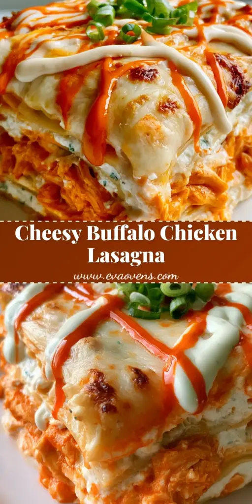 Buffalo Chicken Lasagna: The Ultimate Creamy and Spicy Comfort Food 4 A thick, side-profile slice of Buffalo Chicken Lasagna featuring layers of noodles, orange buffalo chicken, and white ricotta, topped with bubbly cheese and scallions.