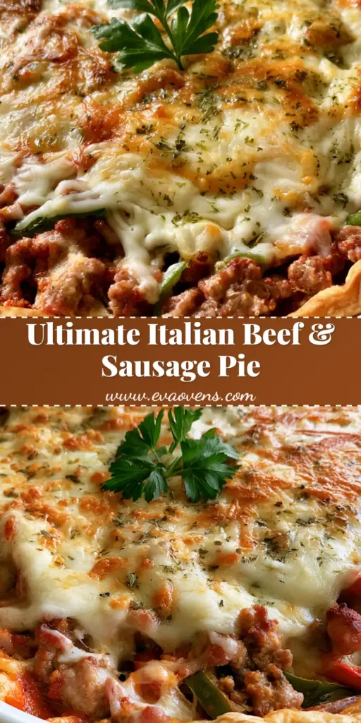 A deep-dish Italian Beef and Sausage Pie with a bubbly mozzarella topping and flaky golden crust. (Italian Beef and Sausage Pie)