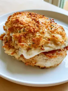 Close-up of Longhorn Parmesan Crusted Chicken showing the visible golden-brown sear and creamy white spread.