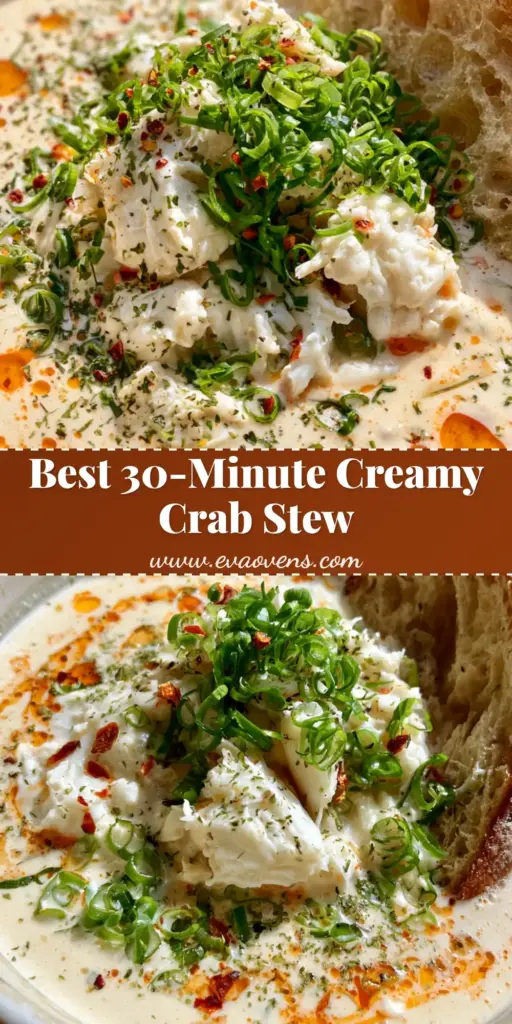 Creamy Crab Stew Recipe: The Ultimate Silky Seafood Comfort Bowl 3 A rustic ceramic bowl of Creamy Crab Stew topped with lump crab meat, green scallions, and chili flakes with a slice of bread. (Creamy Crab Stew Recipe)