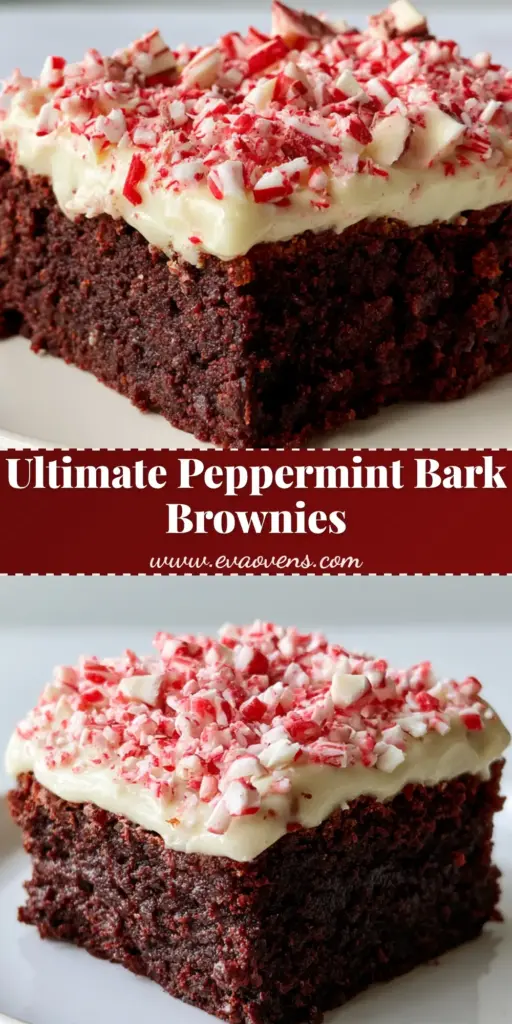 A stack of Peppermint Bark Brownies with thick fudgy dark chocolate layers and white chocolate ganache topped with crushed candy canes.