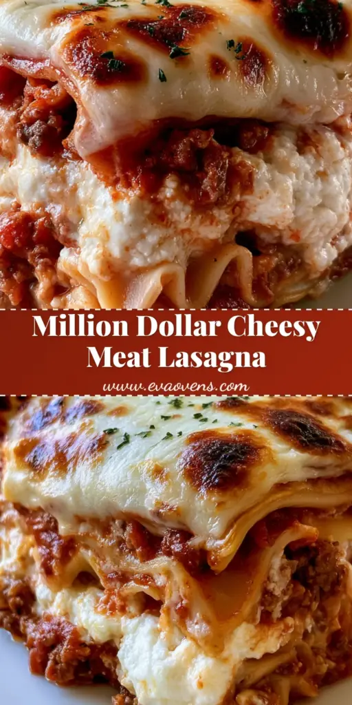 A thick square slice of Million Dollar Italian Lasagna with visible rippled noodles and charred mozzarella on a white plate.