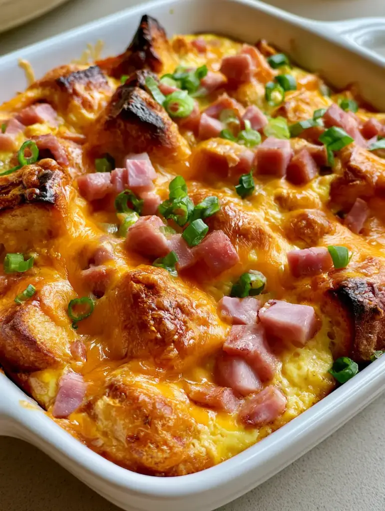 Farmer's Breakfast Casserole with Ham and Sourdough 2 Close-up of baked egg custard and charred sourdough bread points in a Farmer's Breakfast Casserole.