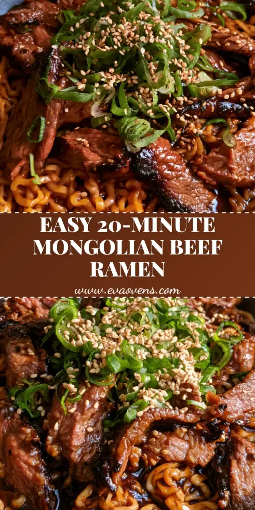 A handheld smartphone photo of Mongolian Beef Ramen in a dark bowl, featuring wavy noodles, glossy dark sauce, seared beef, scallions, and sesame seeds.