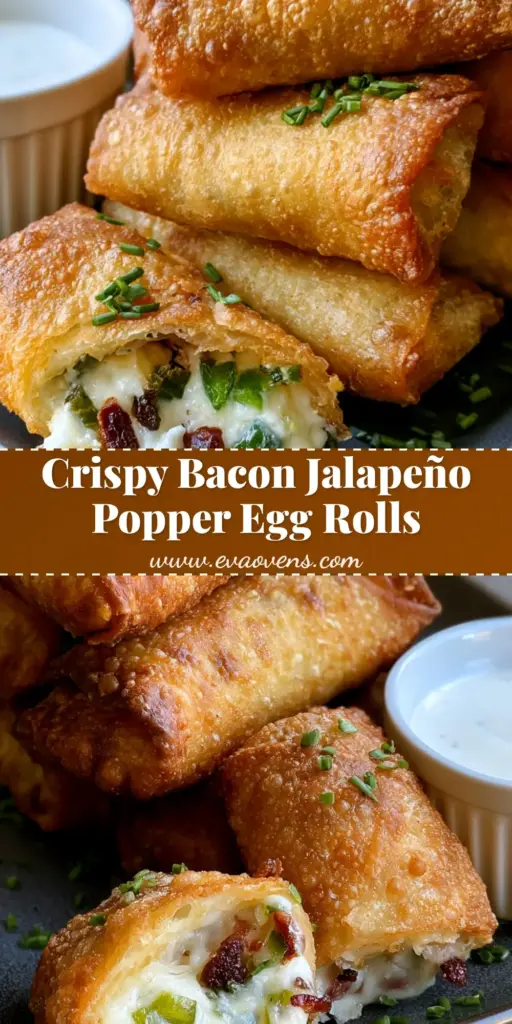 A stack of crispy, golden-brown Jalapeño Popper Egg Rolls on a dark plate, garnished with chives and served with ranch dressing.