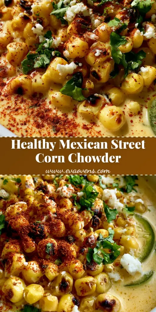 A smartphone-style photo of Mexican Street Corn Chowder in a white bowl with charred corn, cotija cheese, and cilantro toppings.