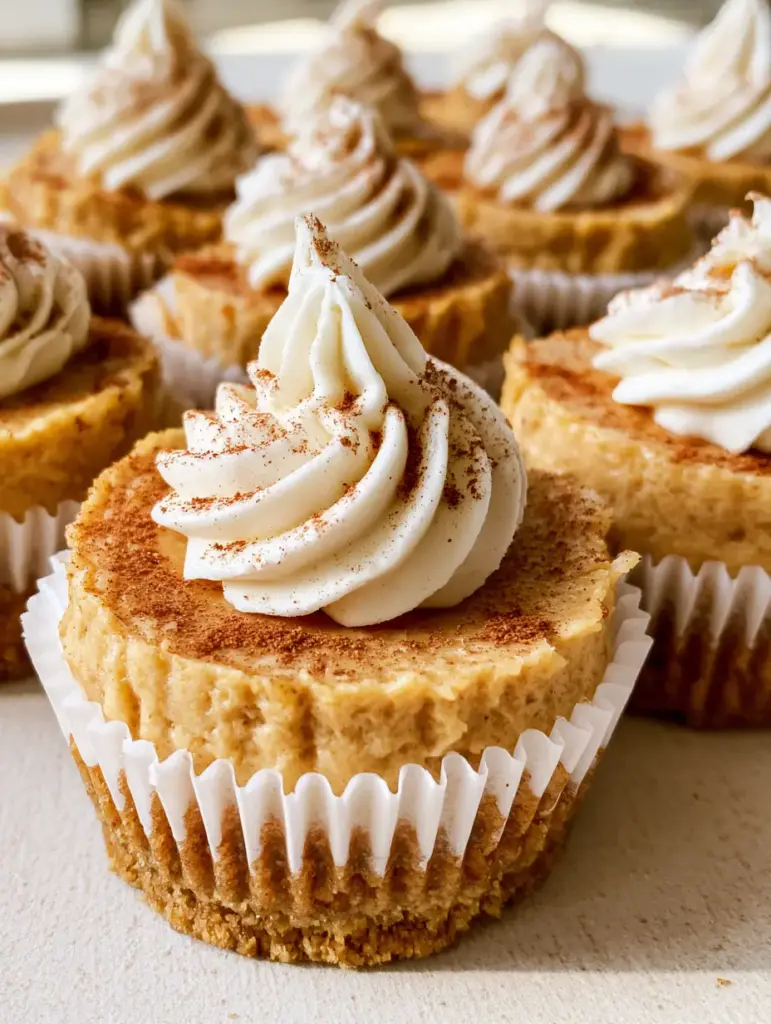 Overhead view of several Mini Pumpkin Cheesecake Bites arranged closely together on a neutral surface in natural light.