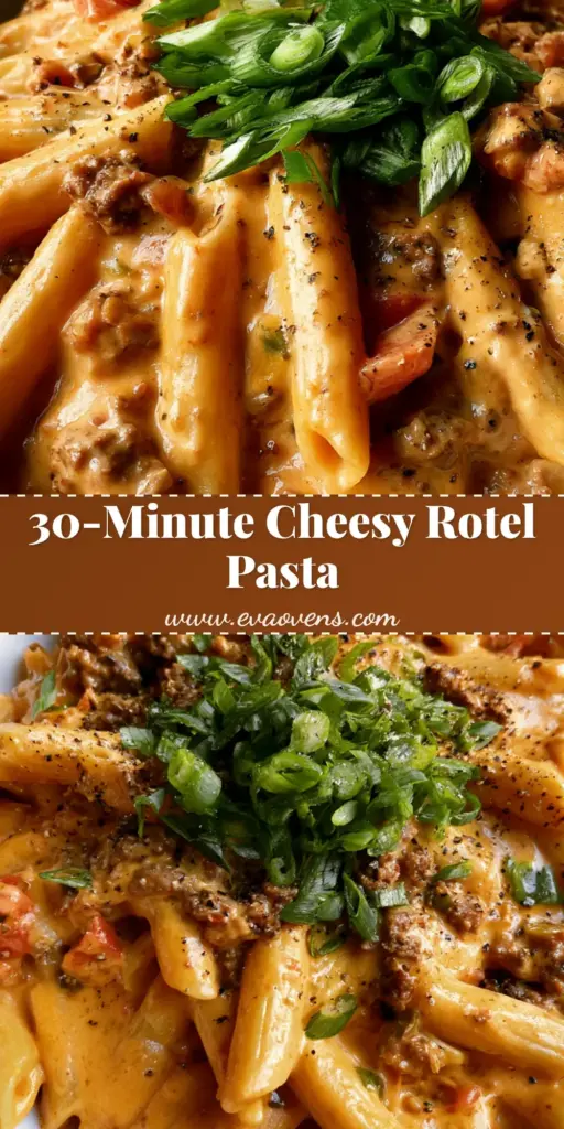 Rotel Pasta with Ground Beef: The Ultimate Creamy 30-Minute Dinner 4 A close-up vertical shot of Rotel Pasta with Ground Beef in a white bowl, featuring creamy orange sauce and green onion garnish.
