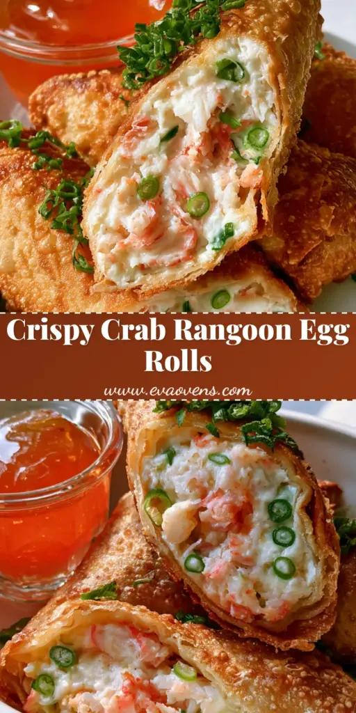 Crab Rangoon Egg Rolls: The Ultimate Crispy Party Appetizer 4 A stack of crispy deep-fried Crab Rangoon Egg Rolls sliced diagonally to show the creamy crab and green onion filling.