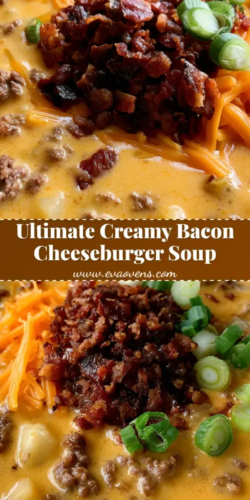 A handheld smartphone photo of a white bowl filled with thick Bacon Cheeseburger Soup topped with crispy bacon, shredded cheddar, and green onions.