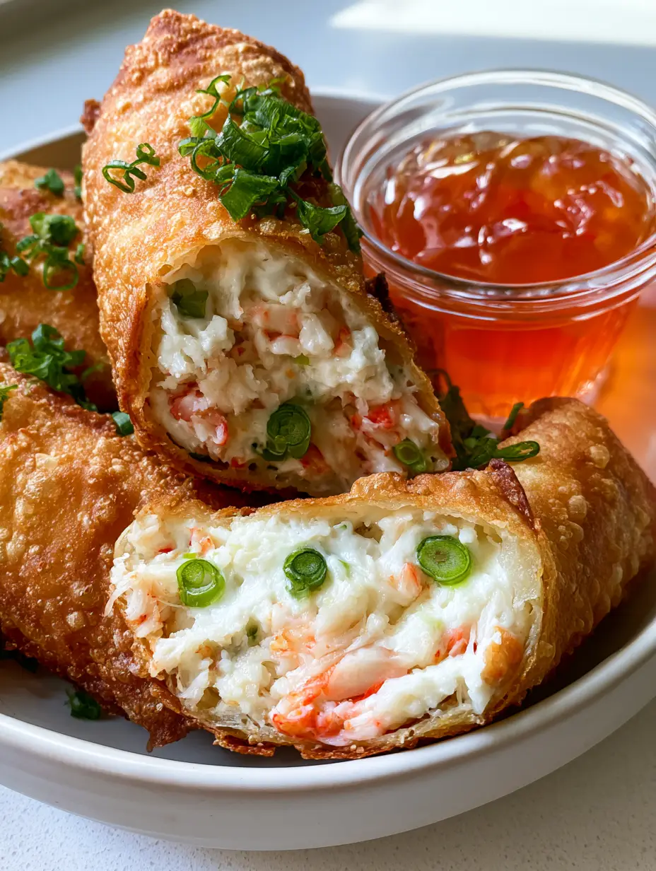 Crab Rangoon Egg Rolls: The Ultimate Crispy Party Appetizer 3 Close up handheld photo of Crab Rangoon Egg Rolls showing the shattered-crisp bubbly texture of the golden wrapper.