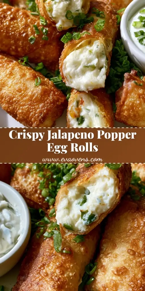 A stack of crispy, golden-brown Jalapeno Popper Egg Rolls on a white plate, showing the bubbly texture and green scallion garnish.