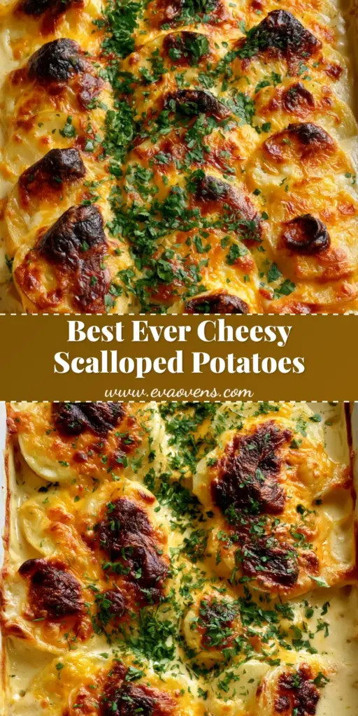 Cheesy Scalloped Potatoes with Blistered Mozzarella and Sharp Cheddar 4 A top-down view of Cheesy Scalloped Potatoes in a white ceramic dish featuring blistered mozzarella and fresh parsley garnish.