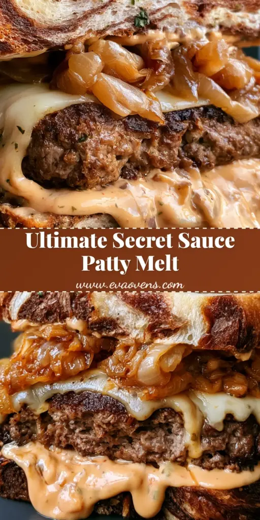 Patty Melt Recipe: The Ultimate Gourmet Diner Classic 4 A gourmet Patty Melt Recipe sliced in half showing melted Swiss cheese and caramelized onions on marble rye bread.