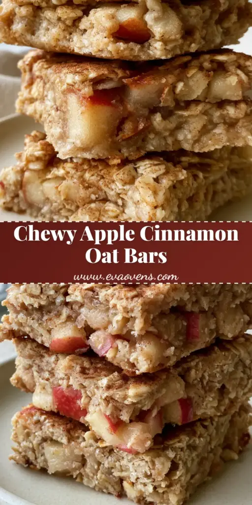 Apple Cinnamon Oat Bars: The Best Chewy Make-Ahead Breakfast 3 A stack of three thick, square-cut Apple Cinnamon Oat Bars with visible red-skinned apple pieces on an off-white plate.